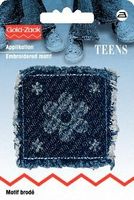 Applikation Jeans quadratisch m. Blumen + Fransen