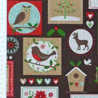 Gardinenstoff Dekostoff Meterware Tiere Patchwork Weihnachten braun