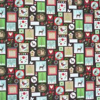 Gardinenstoff Dekostoff Meterware Tiere Patchwork Weihnachten braun
