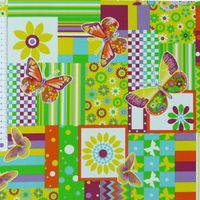 Gardinenstoff Stoff Dekostoff Meterware Patchwork Schmetterling Blume