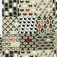 Dekostoff Patchwork Moustache Brille Noten Pfeife Gitarre