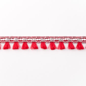 Orientalisches Band Glitzer mit Fransen Meterware rot Breite:2cm