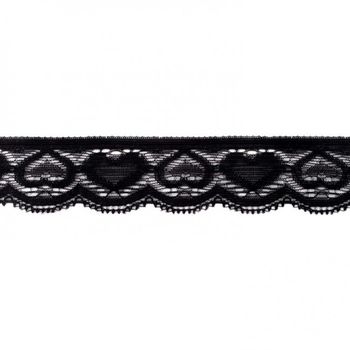 Spitze Elastisch schwarz Herzen Meterware Breite: 3,5cm