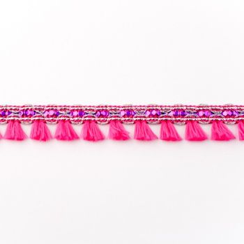 Orientalisches Band Glitzer mit Fransen Meterware fuchsia Breite:2cm