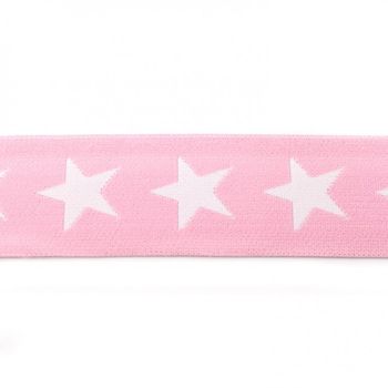 Gummi Band rosa mit weißen Sternen Meterware Breite: 4cm