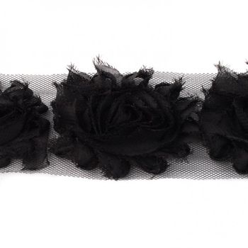 Spitzenband Chiffon Blüten schwarz Meterware 8cm breit