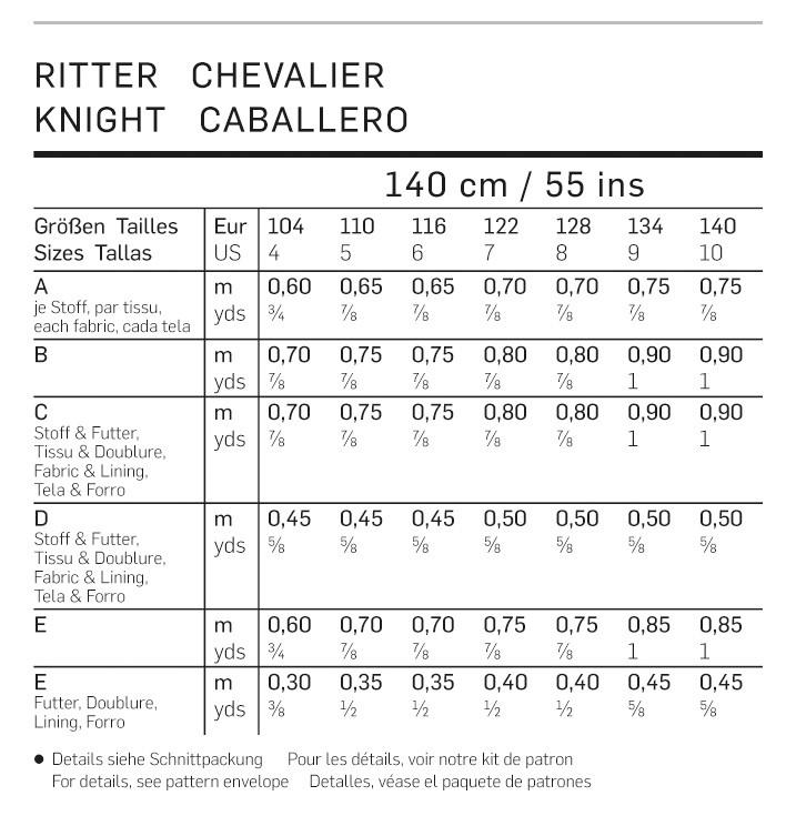 Burda Schnittmuster 9446 Ritter - Mittelalter