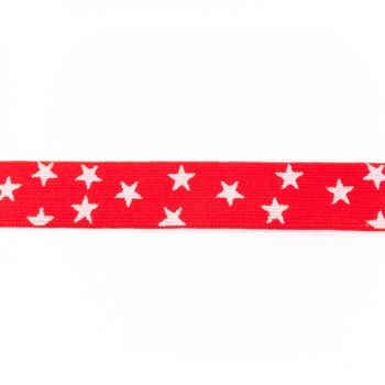 Gummi Band rot mit vielen kleinen weißen Sternen Meterware Breite: 2,5cm
