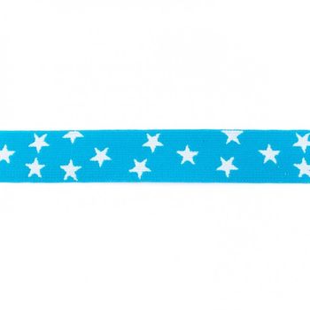 Gummi Band türkis mit vielen kleinen weißen Sternen Meterware Breite: 2,5cm