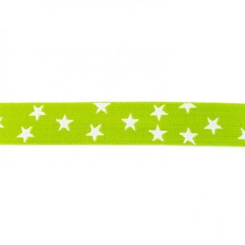 Gummi Band apfelgrün mit vielen kleinen weißen Sternen Meterware Breite: 2,5cm