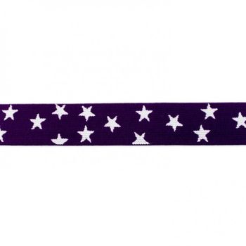 Gummi Band lila aubergine mit vielen kleinen weißen Sternen Meterware Breite: 2,5cm