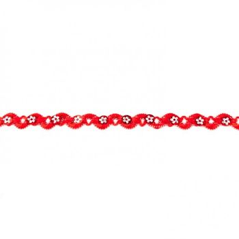 Glitzer Blumen Pailletten Wellen Band rot Breite: 1cm
