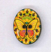 Holzknopf Maschinen waschbar 2.3x3cm Schmetterling gelb
