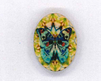 Holzknopf Maschinen waschbar 2.3x3cm Schmetterling blau gelb