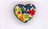 Holzknopf Maschinen waschbar Herz 2x2cm Blumen blau grün pink