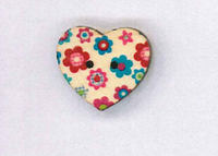 Holzknopf Maschinen waschbar Herz 2.5x2.5cm Blumen blau rot pink