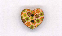 Holzknopf Maschinen waschbar Herz 1.8x1.8cm kleine Blumen braun orange gelb