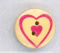 Holzknopf Maschinen waschbar rund 20mm Herz in Herz pink