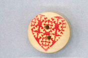 Holzknopf rund 20mm Herz Ornament rot