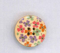 Holzknopf Maschinen waschbar rund 25mm Blumen lila grün pink orange