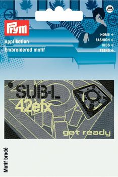 Applikation get ready grau schwarz 7.5x4cm