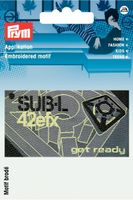 Applikation get ready grau schwarz 7.5x4cm
