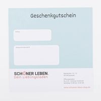 SCHÖNER LEBEN. Gutschein für den Onlineshop mit Nähmaschine Rückseite
