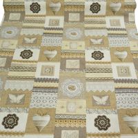 Dekostoff Canvas Ottoman Patchwork Landhaus Spitze braun creme