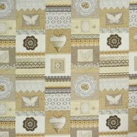 Dekostoff Canvas Ottoman Patchwork Landhaus Spitze braun creme