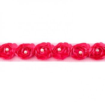 Rüschenband Tüll mit Perlen pink Breite: 2cm