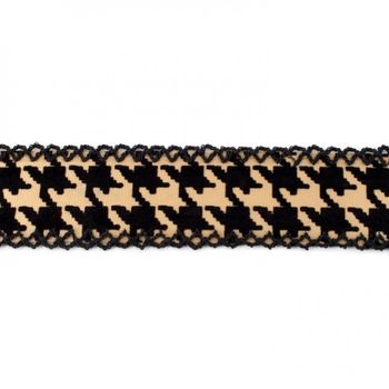 Dekoband Kunstleder Hahnentritt beflockt schwarz gold Breite: 3,5cm