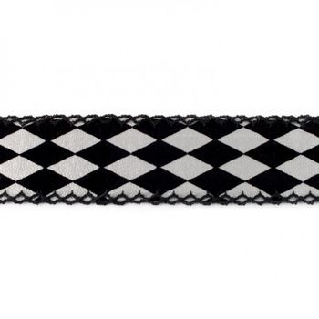 Dekoband Kunstleder Raute beflockt schwarz silber Breite: 3,5cm