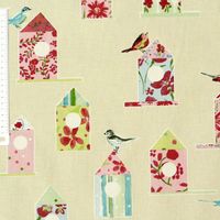 Dekostoff Aviary Vogelhaus Blumen Punkte beige
