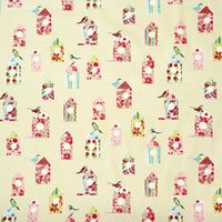 Dekostoff Aviary Vogelhaus Blumen Punkte beige