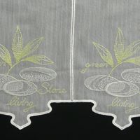 Clip Rollo Stickerei Blatt Schrift creme grün grau 170cm Höhe