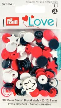 Prym Color Snaps Druckknöpfe Stern Ø12.4mm blau rot weiß 30 Stück