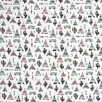 Dekostoff Zelt Kaktus Camper creme mint rosa grau 138cm
