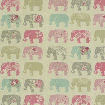 Clarke & Clarke Baumwollstoff Elefanten Pastell rosa türkis grau