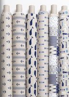 Dekostoff Halbpanama Leinenlook natur Anker blau 1.40m Breite