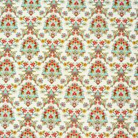 Dekostoff BW natur Ornament mint grün rot braun
