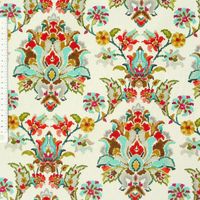 Dekostoff BW natur Ornament mint grün rot braun