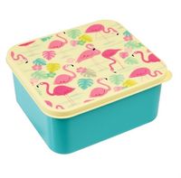 Box eckig Kunststoff Flamingo rosa türkis 13.5x15cm