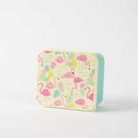 Box eckig Kunststoff Flamingo rosa türkis 13.5x15cm