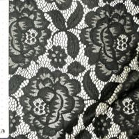Bekleidungsstoff Spitze Blumen schwarz mit Wellen Abschluss beidseitig