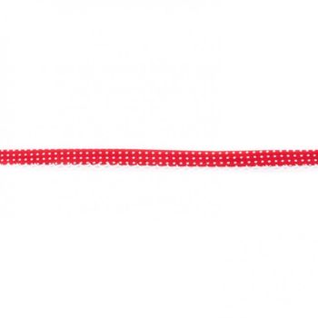 Baumwoll Schrägband Häkelborte Punkte dunkelrot weiß Meterware Breite: 1,5cm