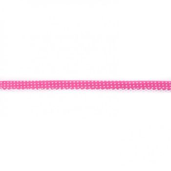 Baumwoll Schrägband Häkelborte Punkte pink weiß Meterware Breite: 1,5cm