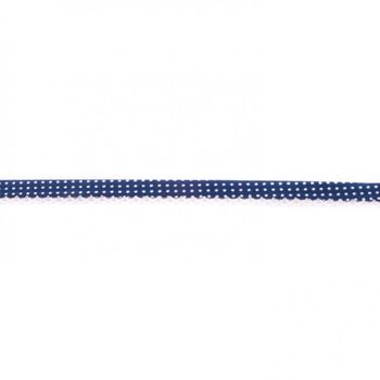 Baumwoll Schrägband Häkelborte Punkte dunkelblau weiß Meterware Breite: 1,5cm
