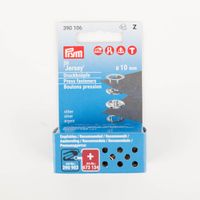 Prym Jersey-Druckknöpfe in Silber, 10 mm Durchmesser, 20 Stück im Nachfüllpack, in blauer Verpackung, geeignet für Jerseystoffe und zur Verwendung mit Prym-Werkzeug - Vollansicht