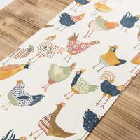 42862-Schoener-Leben-Tischlaeufer-Huehner-wollwei_1.jpg Schöner Leben Tischläufer Hühner wollweiß bunt 40x160cm