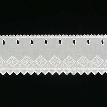 Scheibengardine Batist mit Rauten Stickerei weiß 17cm hoch